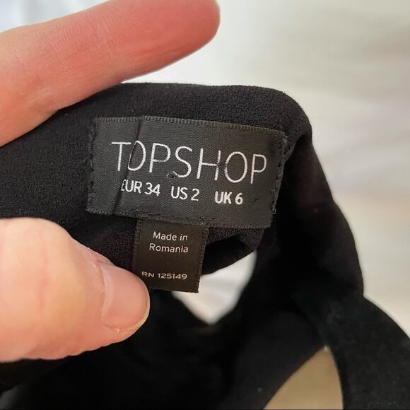 Topshop Black Ruffled Sleeve Mini Dress Womens 2 Sheer Formal Party A line - Picture 5 of 7